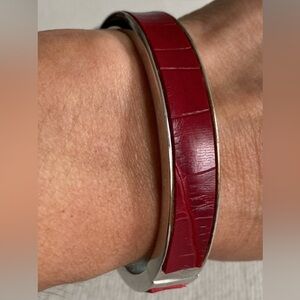 Red Sexy Cookie Lee Faux Leather and Silver Tone Metal Bracelet
